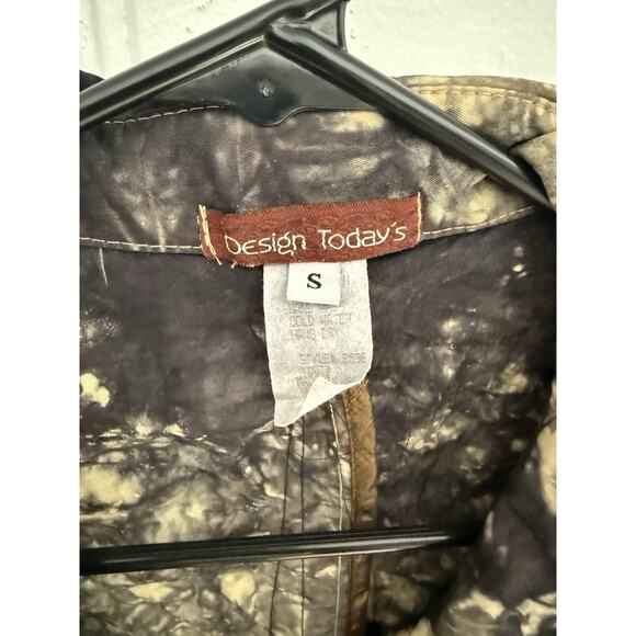 Design Todays Small Jacket Black Tan Tie Dye Wire Ruffle Collar Art Big Button - Picture 4 of 11